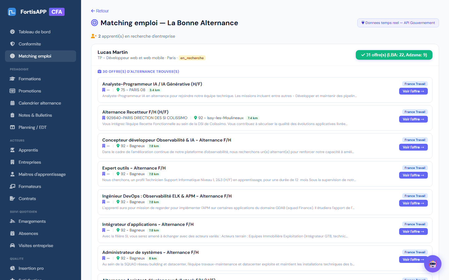 Matching emploi IA FortisApp